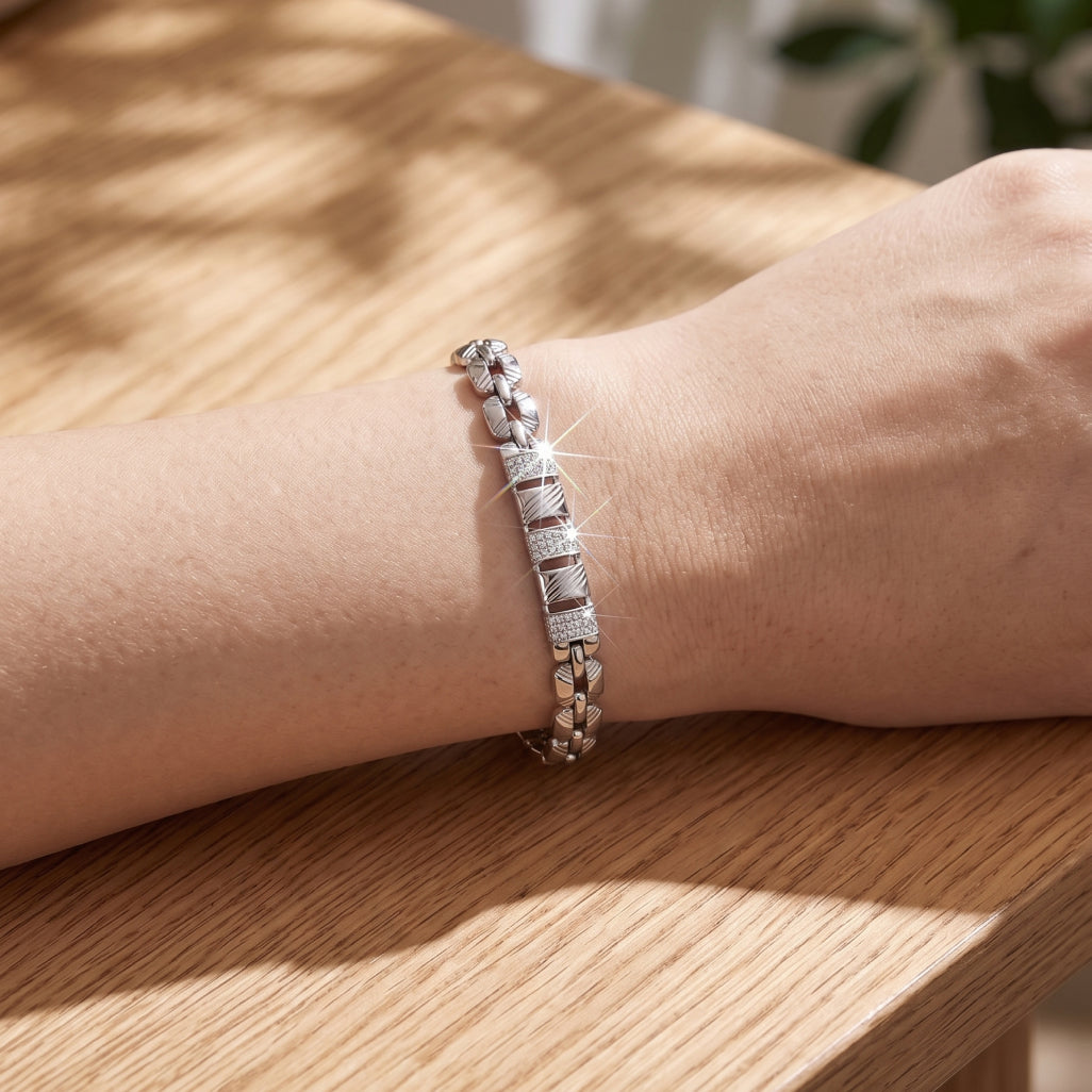Box Chain Pave Cube Bracelet 925 Sterling Silver