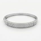 Pave Plaque Hinged Bangle 925 Sterling Silver