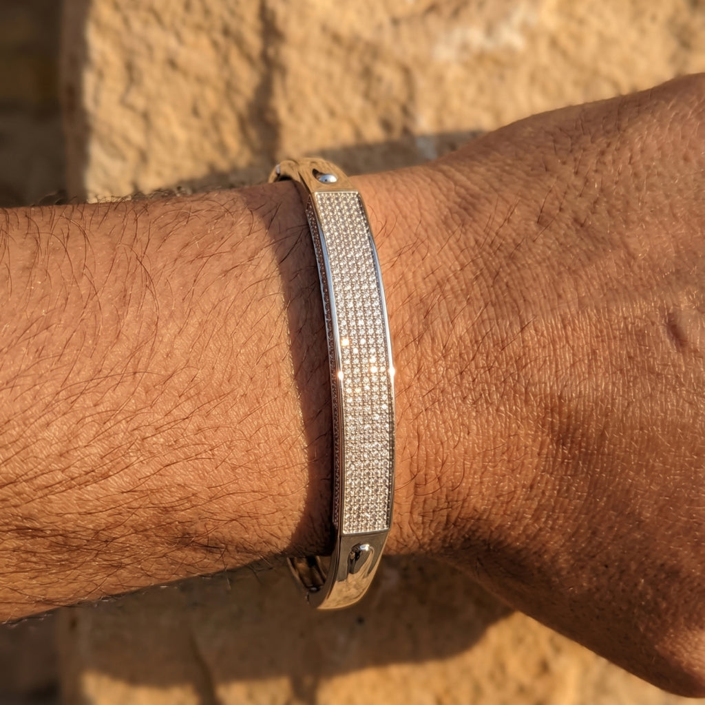 Pave Plaque Hinged Bangle 925 Sterling Silver