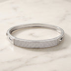 Pave Plaque Hinged Bangle 925 Sterling Silver