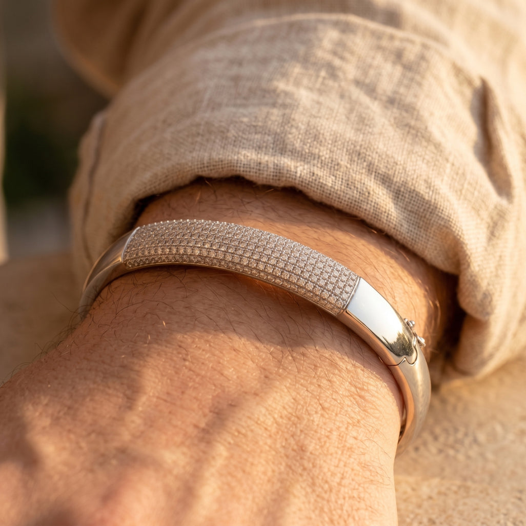 Pave Bombe Bangle 925 Sterling Silver