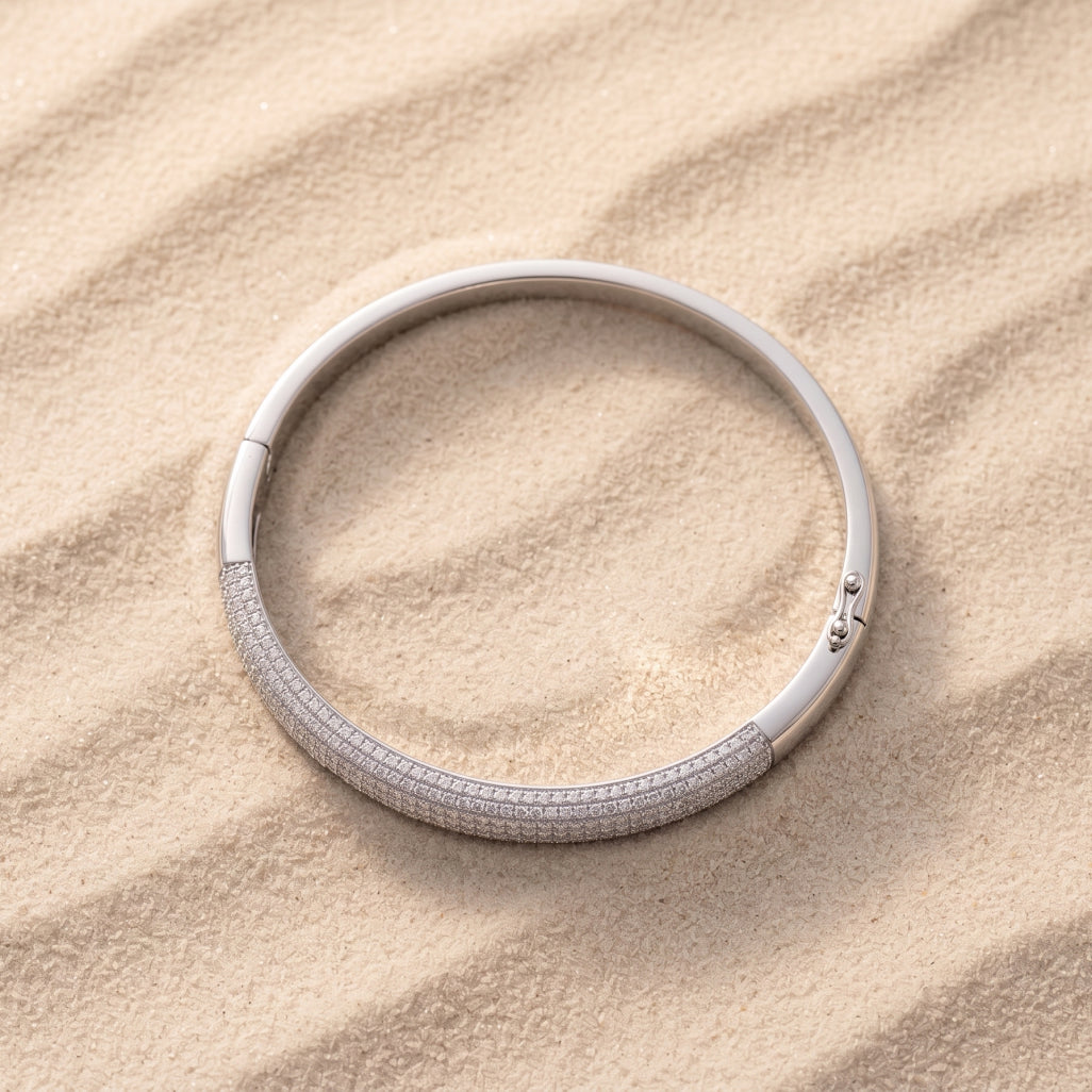 Pave Bombe Bangle 925 Sterling Silver