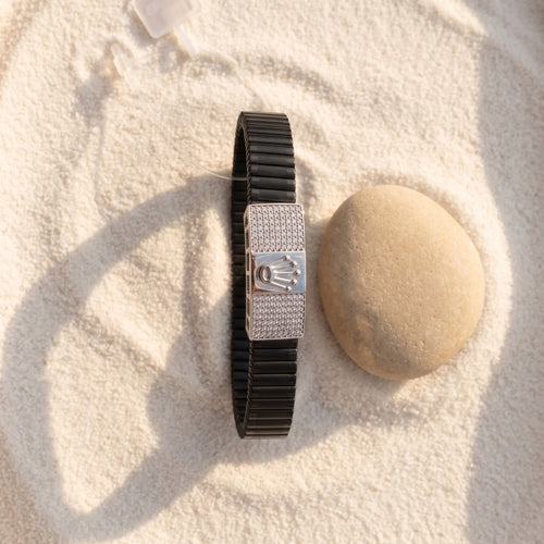 Crown Emblem Pave Ceramic Bracelet 925 Sterling Silver