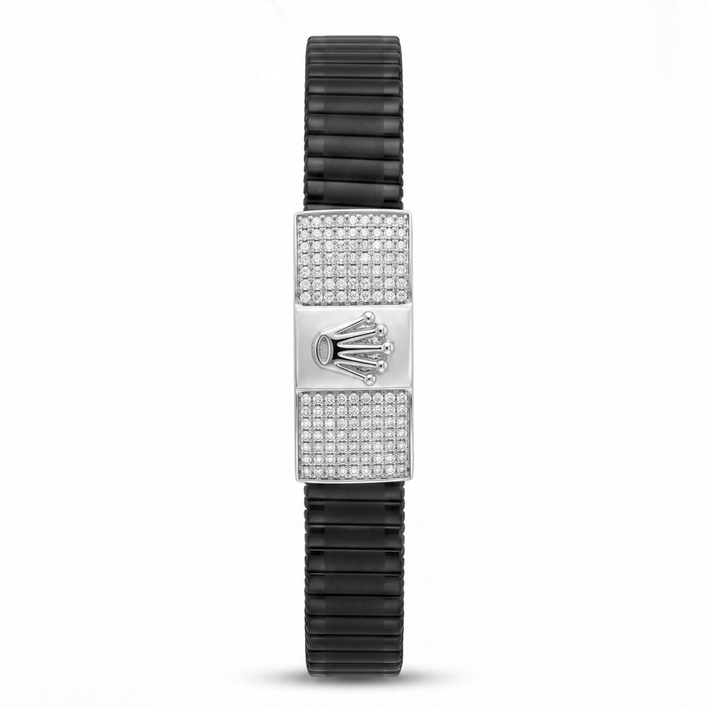 Crown Emblem Pave Ceramic Bracelet 925 Sterling Silver