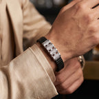 Stacked Pave Bars Ceramic Bracelet 925 Sterling Silver