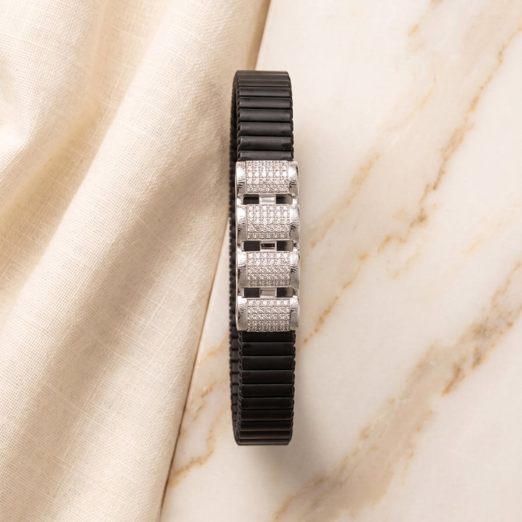 Stacked Pave Bars Ceramic Bracelet 925 Sterling Silver