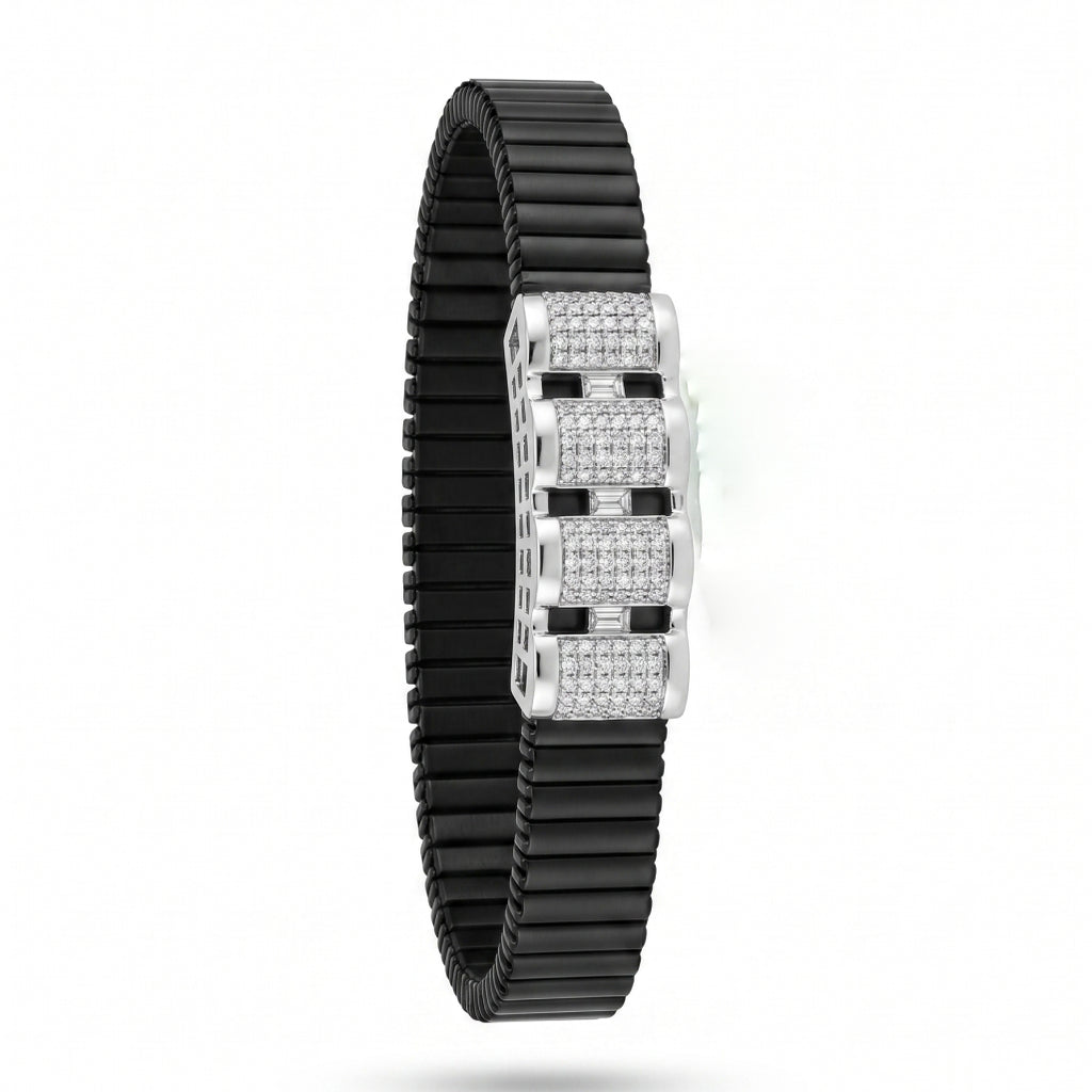Stacked Pave Bars Ceramic Bracelet 925 Sterling Silver