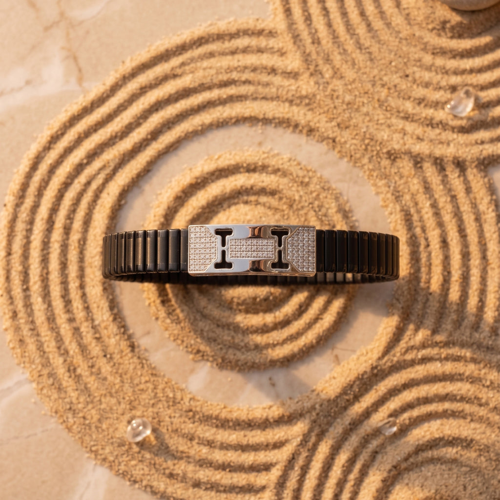 H-Frame Pave Ceramic Bracelet 925 Sterling Silver