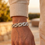 Diagonal Pave Curb Link Bracelet 925 Sterling Silver