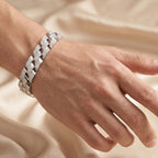 Diagonal Pave Curb Link Bracelet 925 Sterling Silver