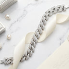 Diagonal Pave Curb Link Bracelet 925 Sterling Silver
