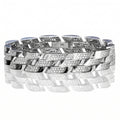 Diagonal Pave Curb Link Bracelet 925 Sterling Silver