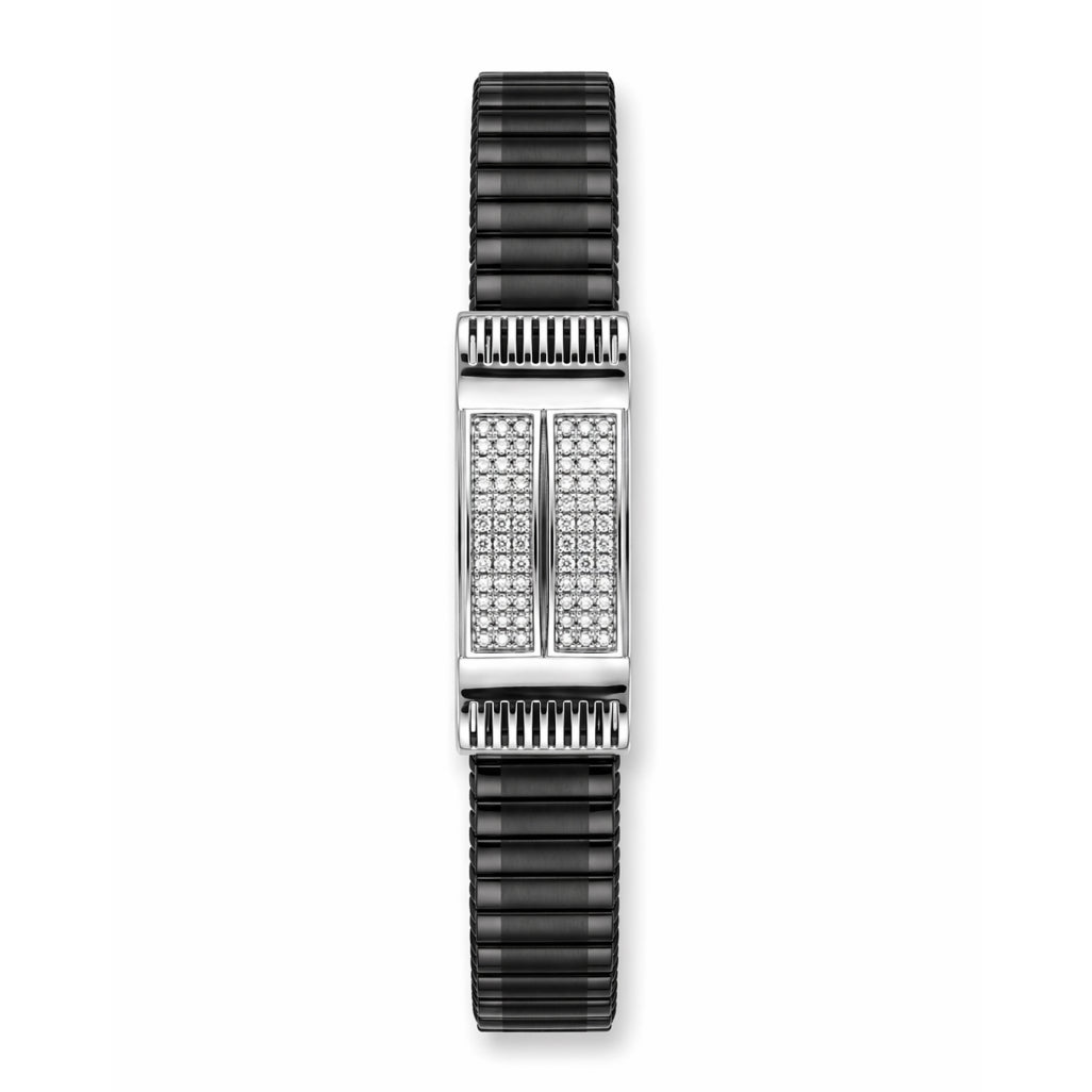 Twin Bar Pave Ceramic Bracelet 925 Sterling Silver