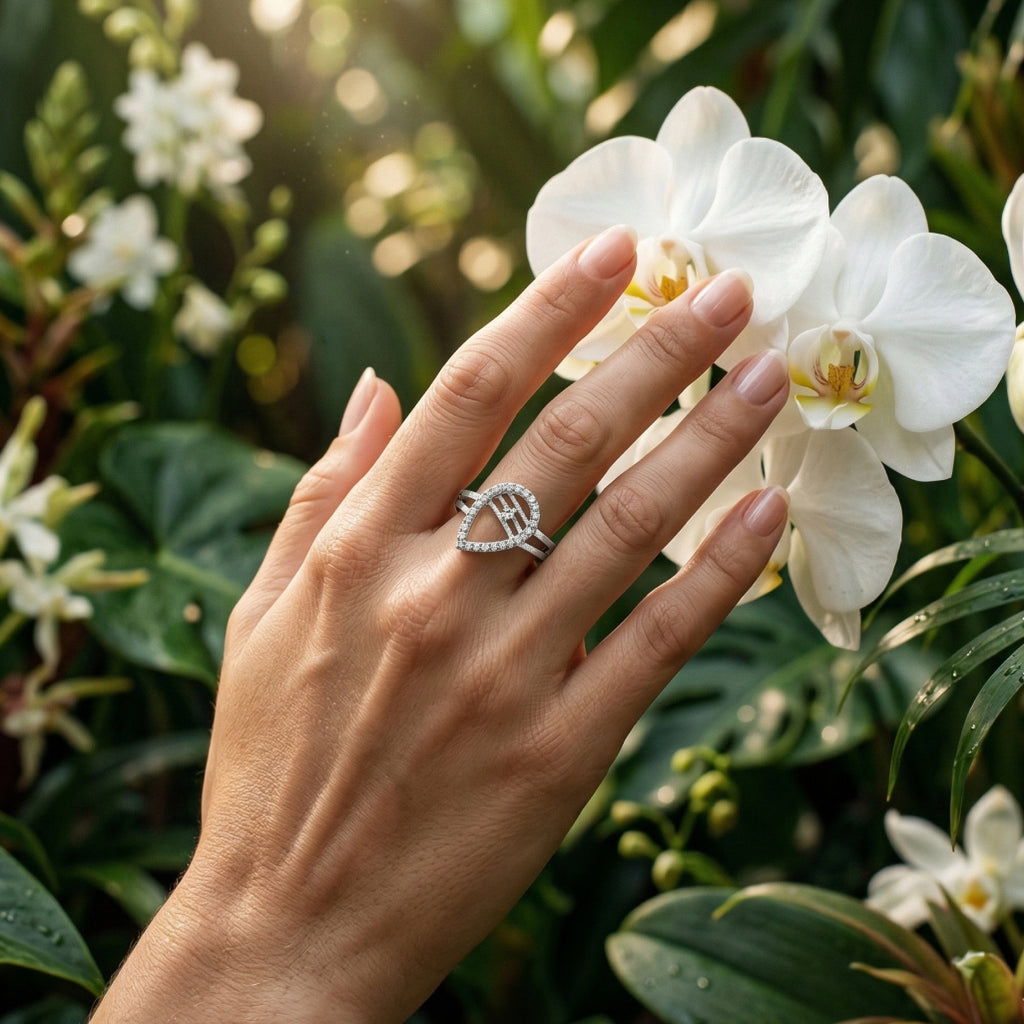 Leaf Wrap Ring 925 Silver Stone Loop
