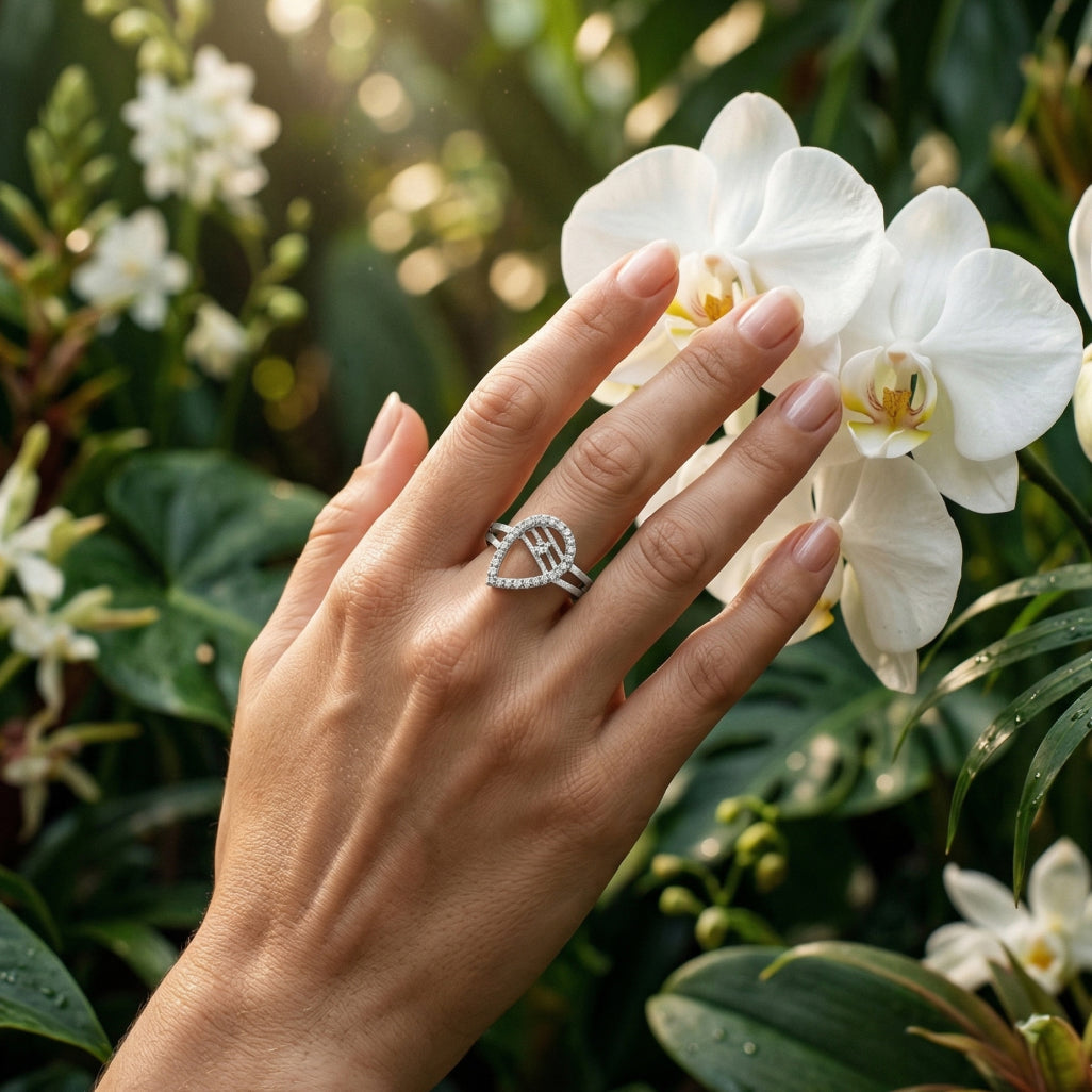 Leaf Wrap Ring 925 Silver Stone Loop