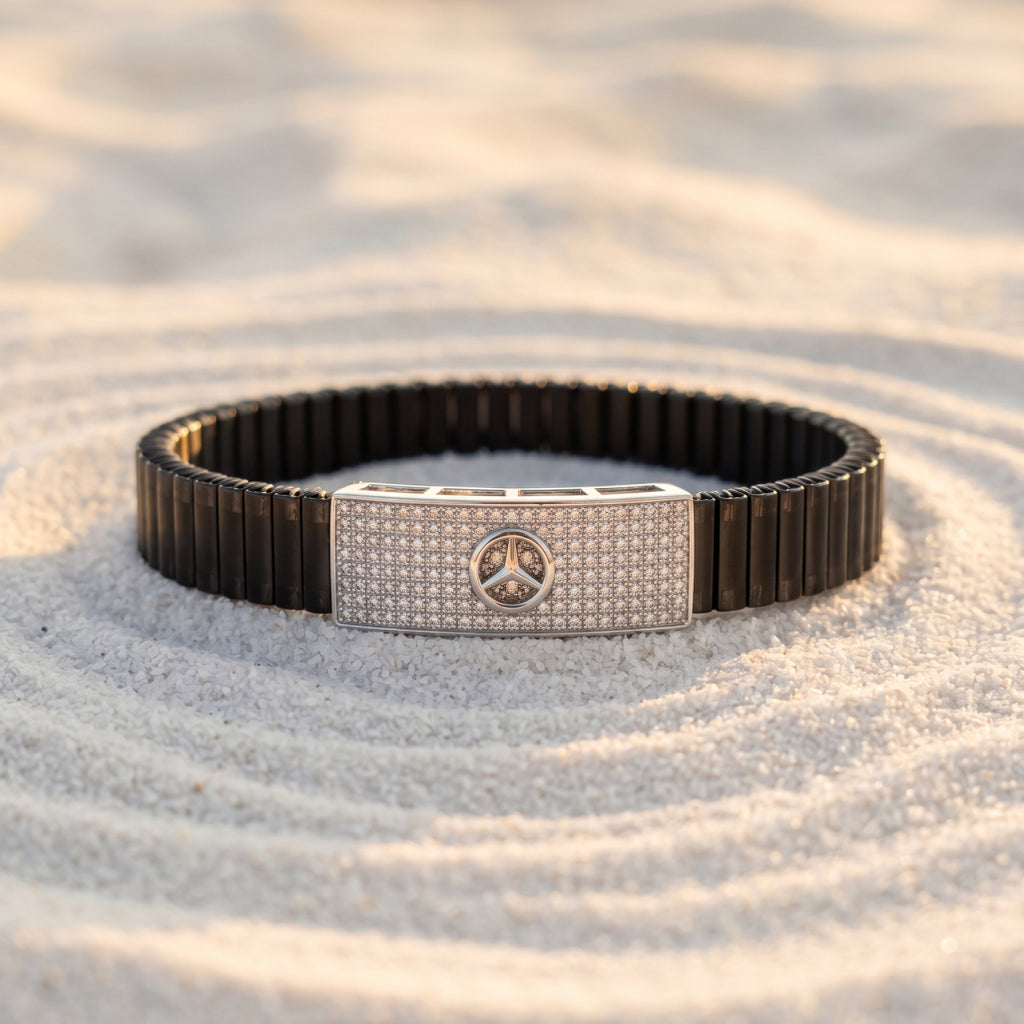 Star Emblem Pave Ceramic Bracelet 925 Sterling Silver
