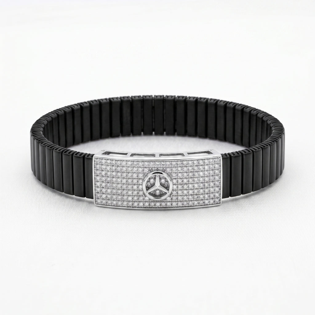 Star Emblem Pave Ceramic Bracelet 925 Sterling Silver