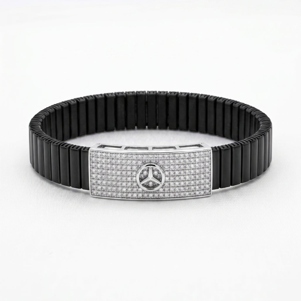Star Emblem Pave Ceramic Bracelet 925 Sterling Silver