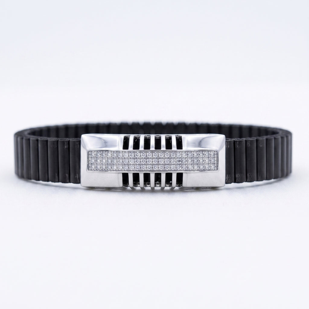 Cage Bar Pave Ceramic Bracelet 925 Sterling Silver