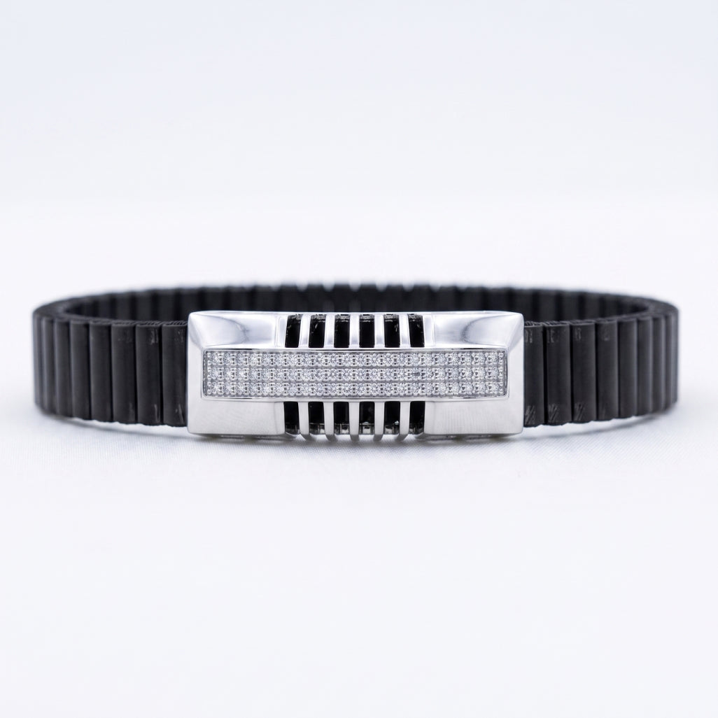 Cage Bar Pave Ceramic Bracelet 925 Sterling Silver