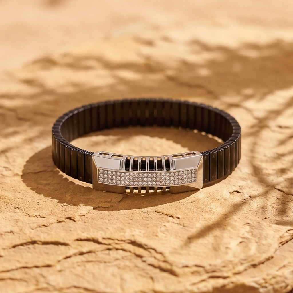 Cage Bar Pave Ceramic Bracelet 925 Sterling Silver