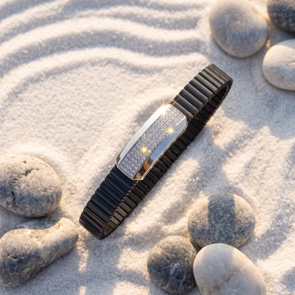 Classic Pave ID Ceramic Bracelet 925 Sterling Silver