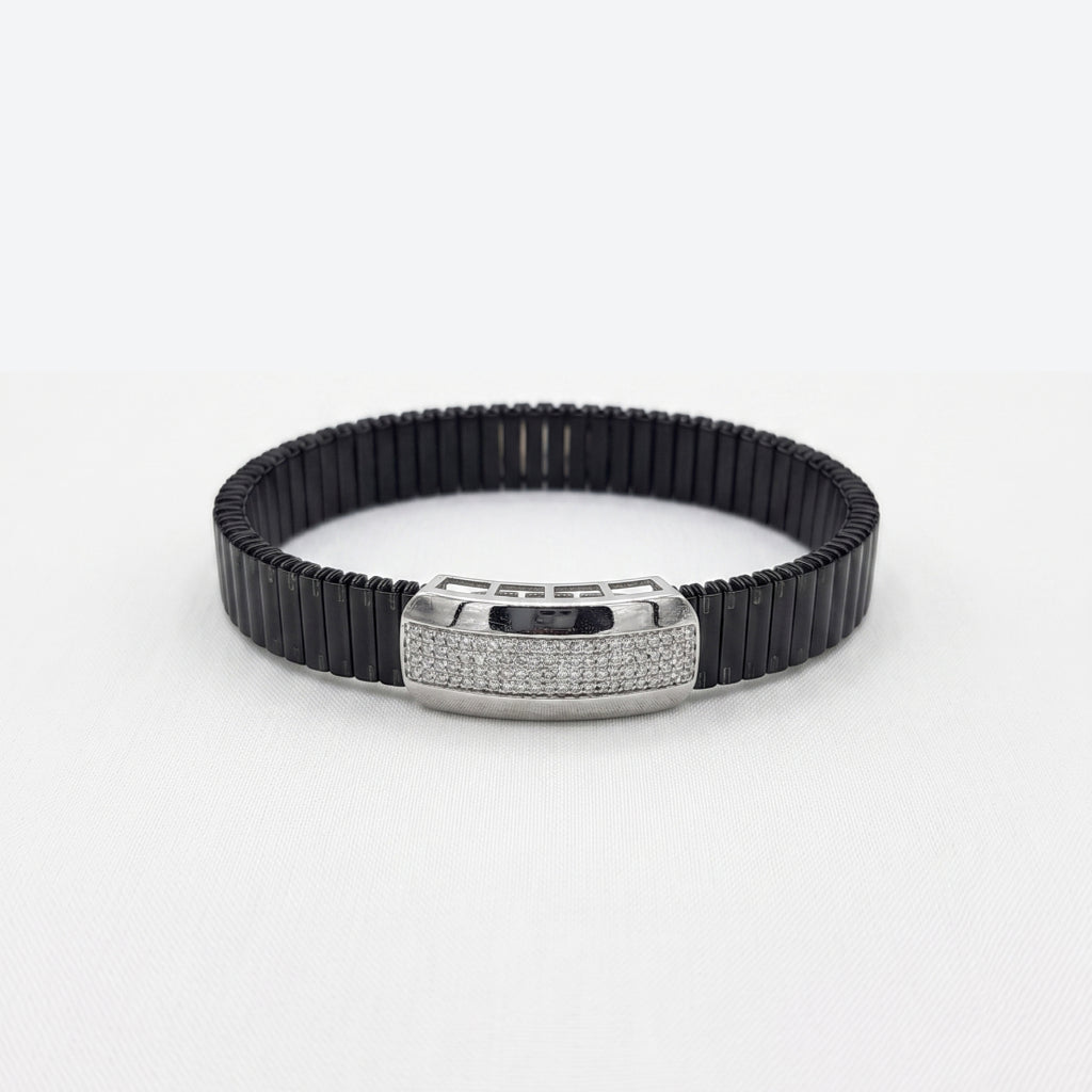 Classic Pave ID Ceramic Bracelet 925 Sterling Silver