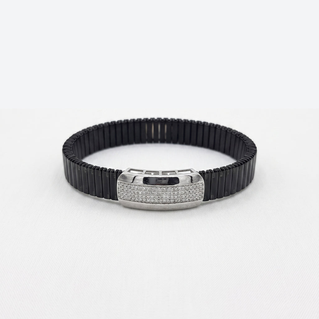 Classic Pave ID Ceramic Bracelet 925 Sterling Silver