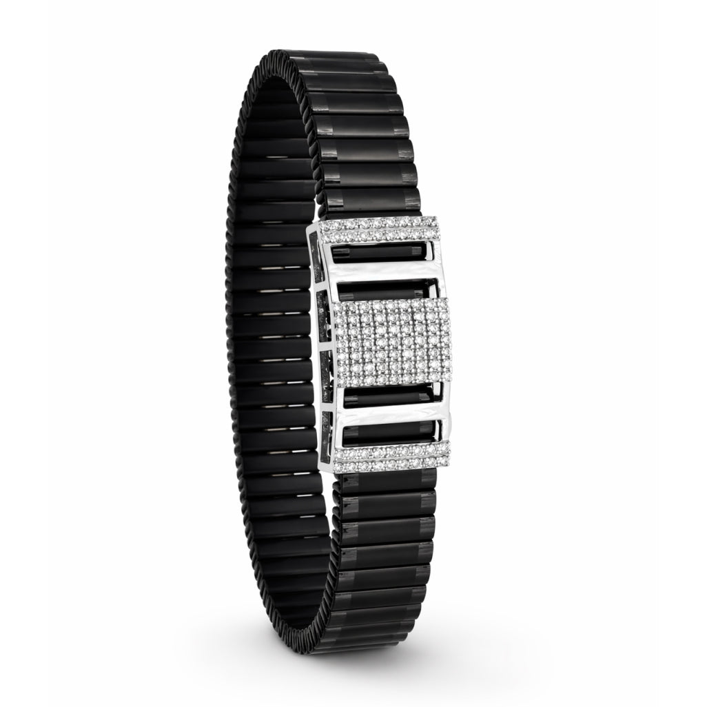 Architect Pave Plaque Ceramic Bracelet 925 Sterling Silver
