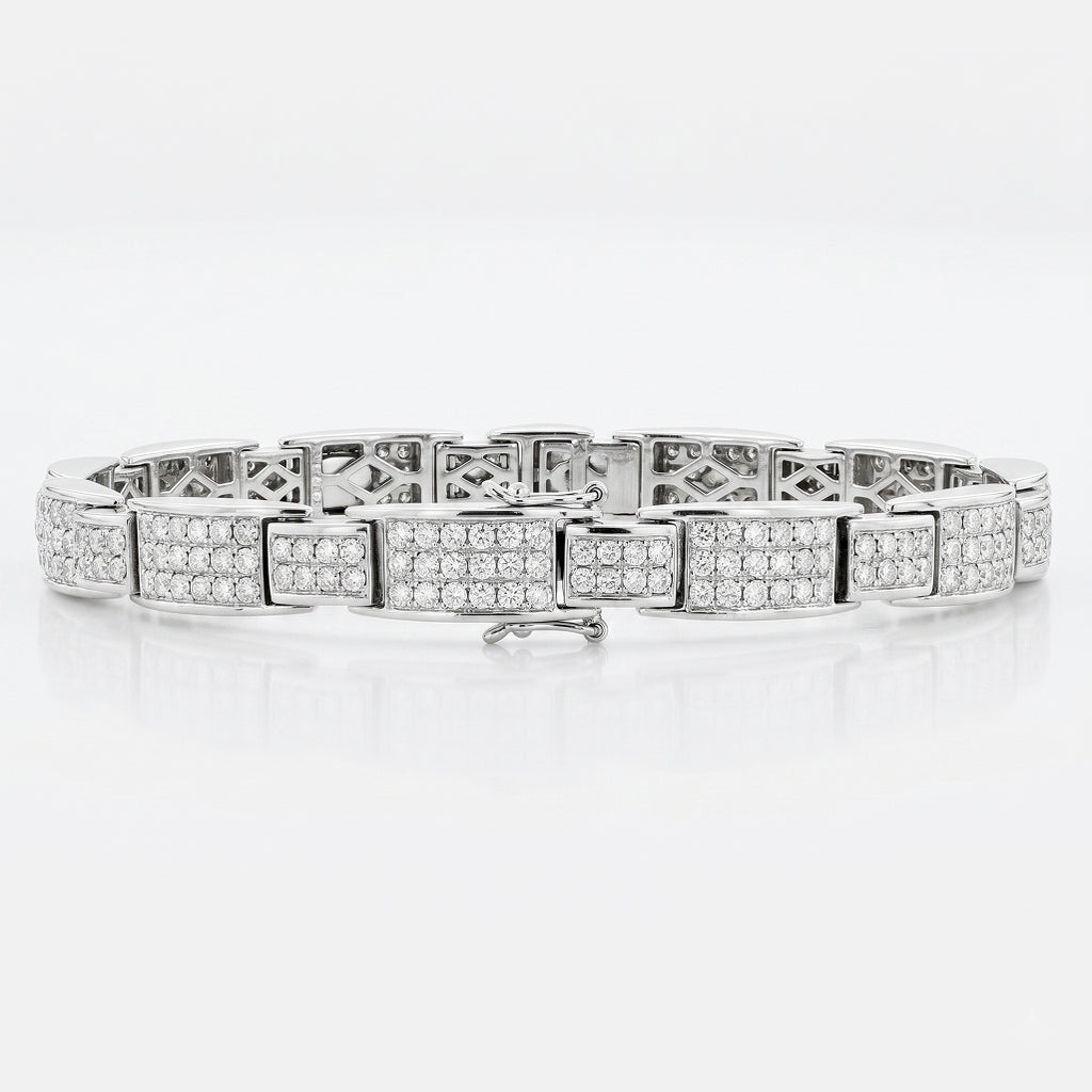 Wide Pave Link Bracelet 925 Sterling Silver