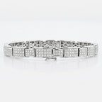 Wide Pave Link Bracelet 925 Sterling Silver