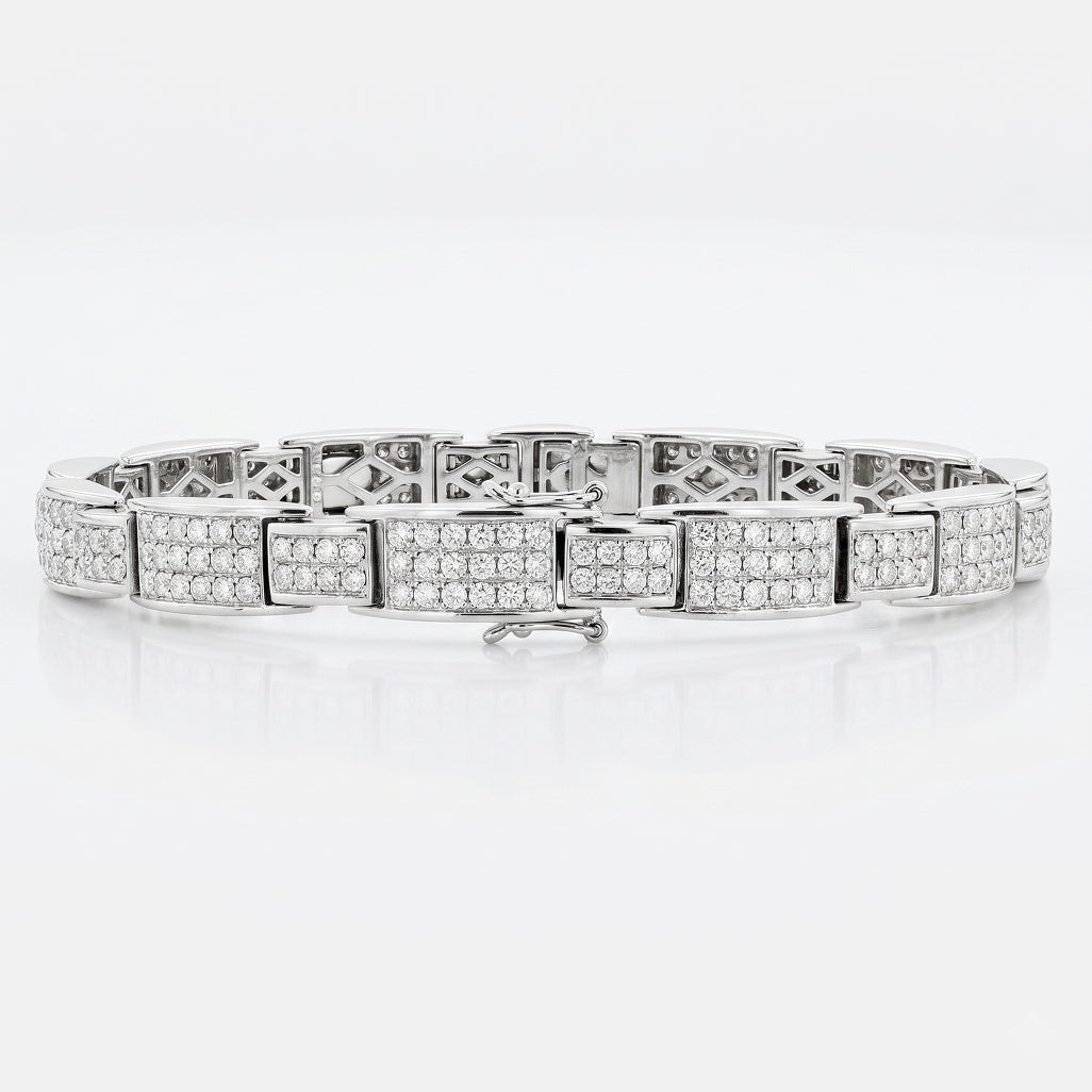 Wide Pave Link Bracelet 925 Sterling Silver