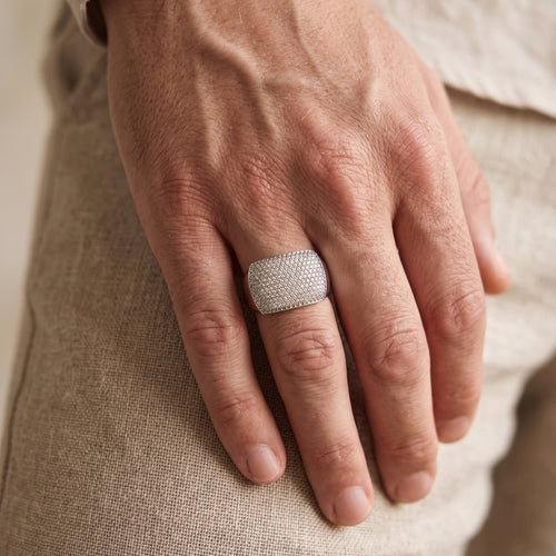Cushion Dome Pave Signet Ring