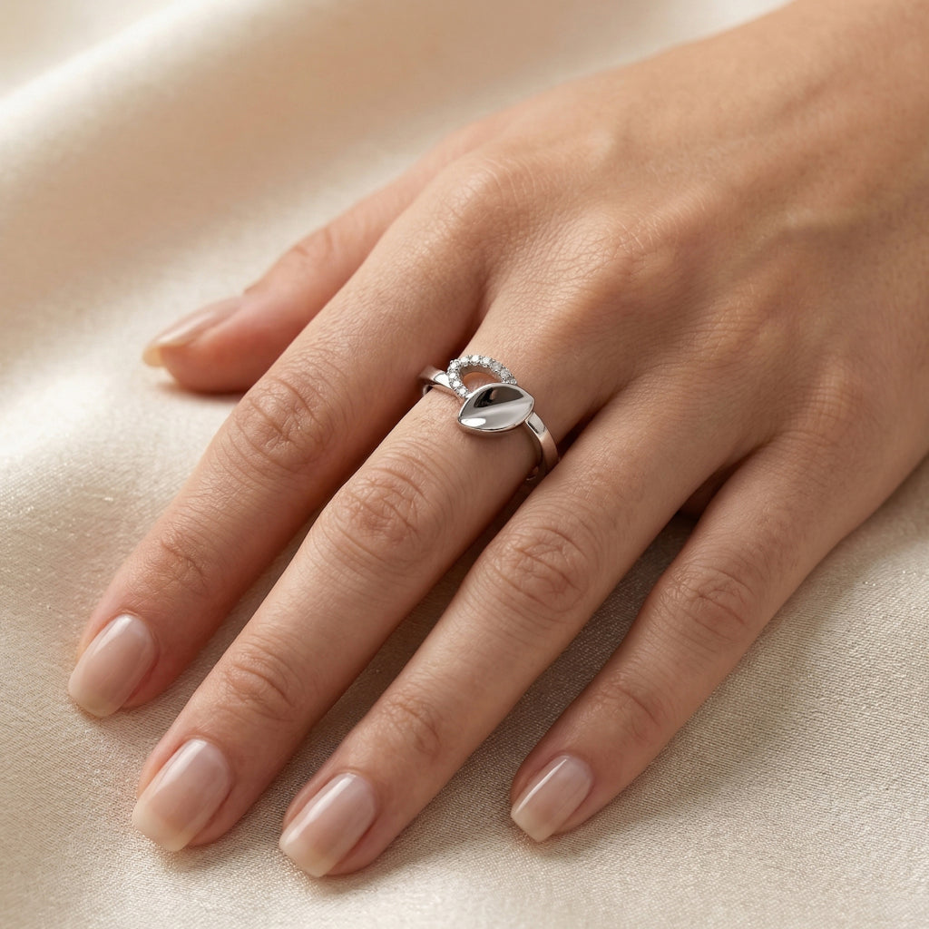 Teardrop Frame Stone Ring 925 Silver Geometric