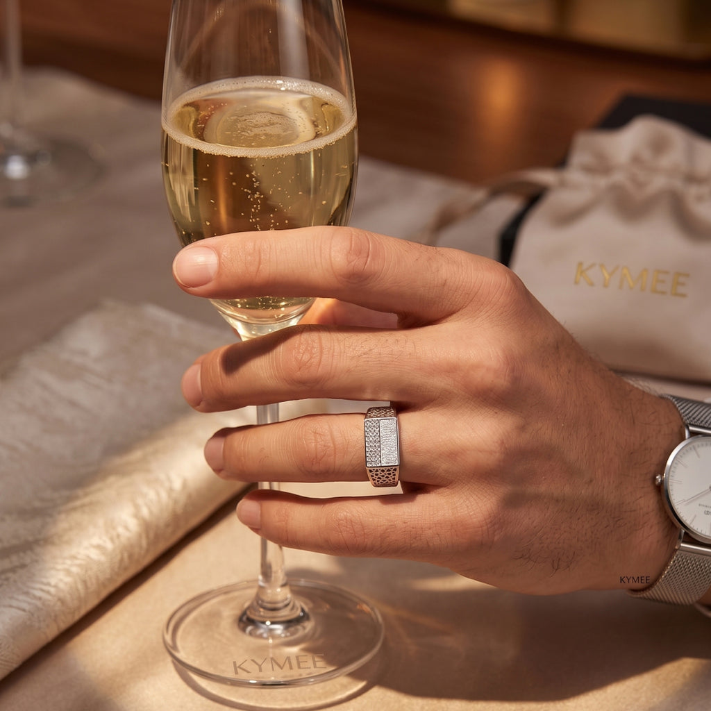 Lattice Hex Stone Bar Ring