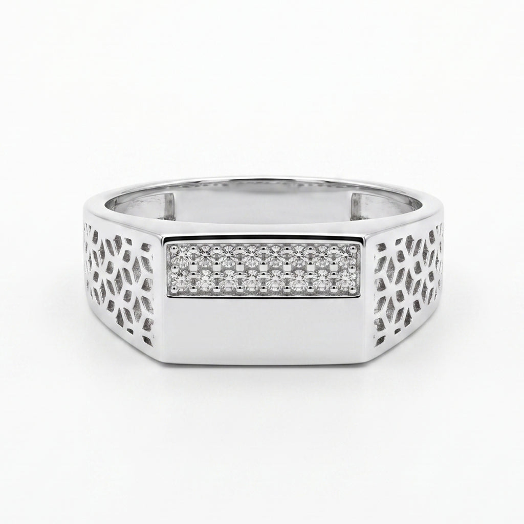 Lattice Hex Stone Bar Ring