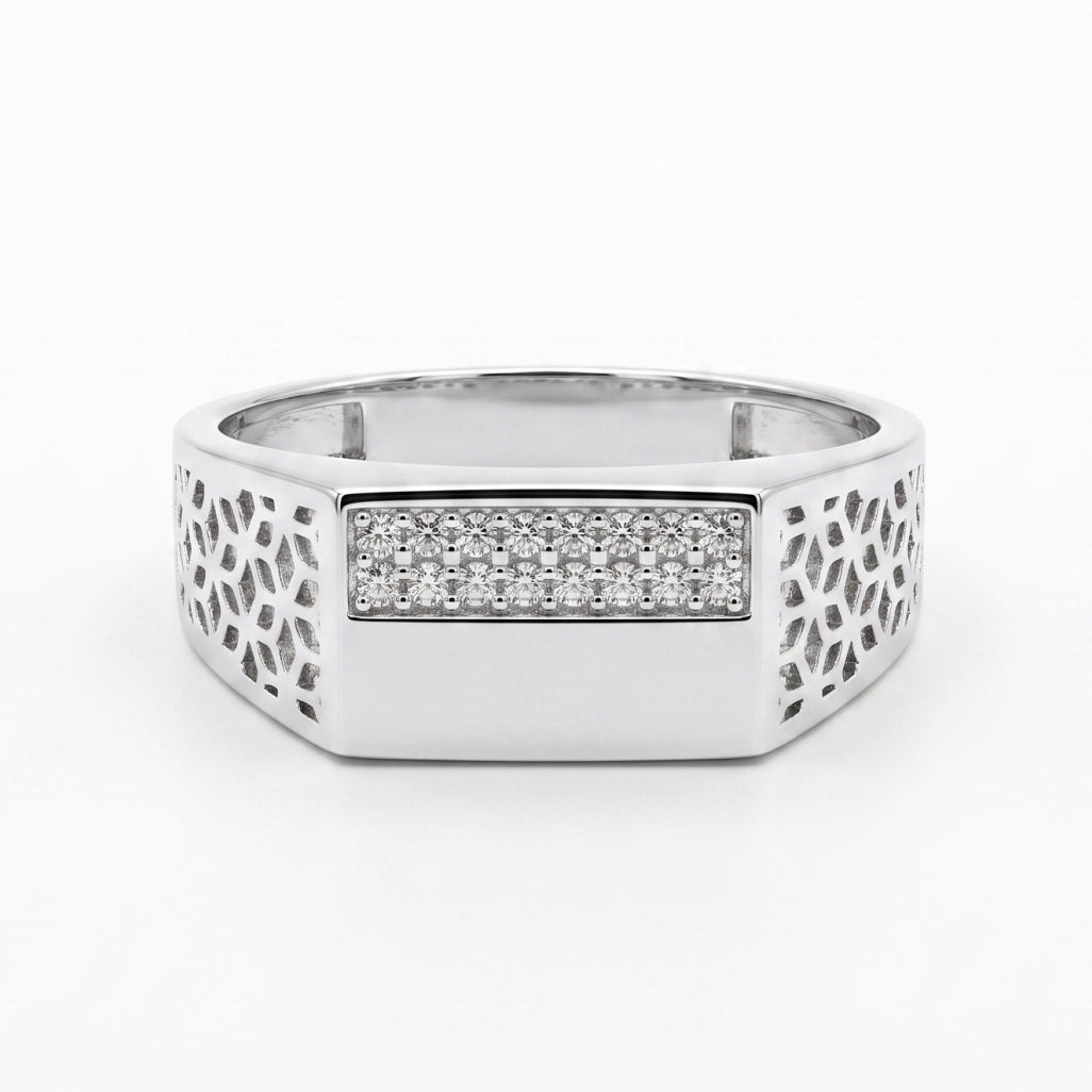 Lattice Hex Stone Bar Ring