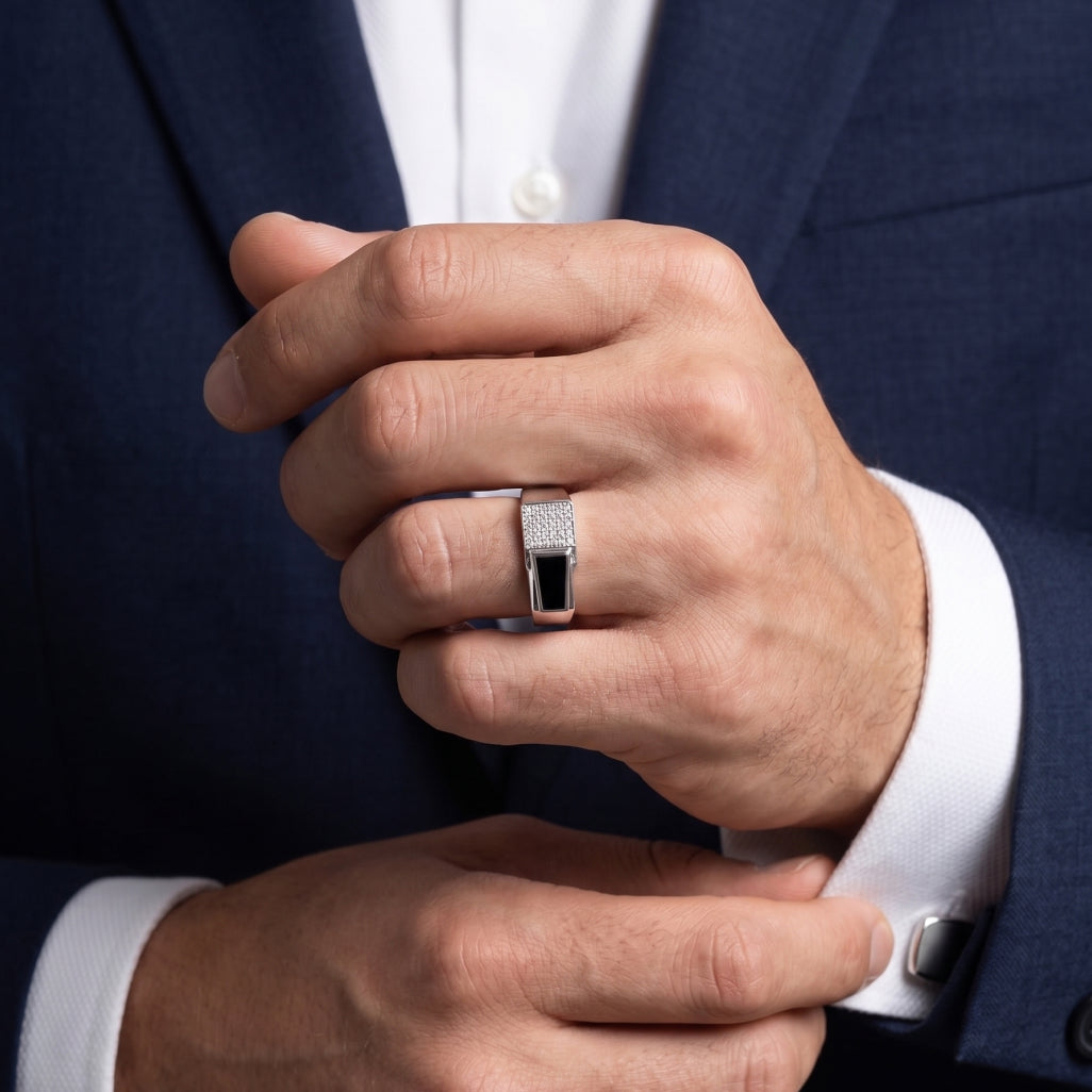 Stone & Onyx Block Signet Ring