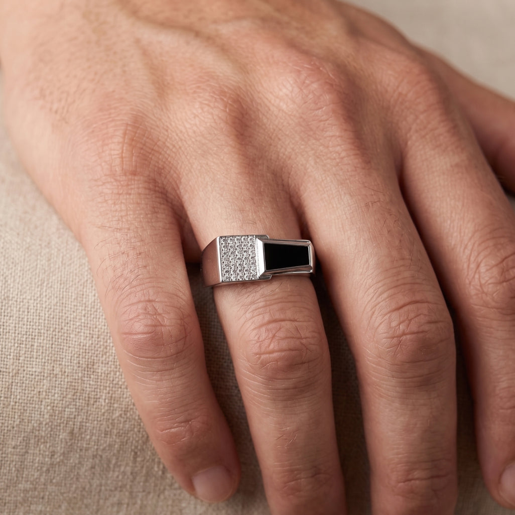 Stone & Onyx Block Signet Ring
