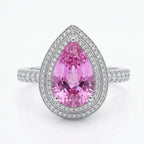 Pink Teardrop Halo Statement Ring 925 Silver