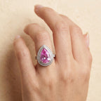 Pear Cut Pink Halo Statement Ring