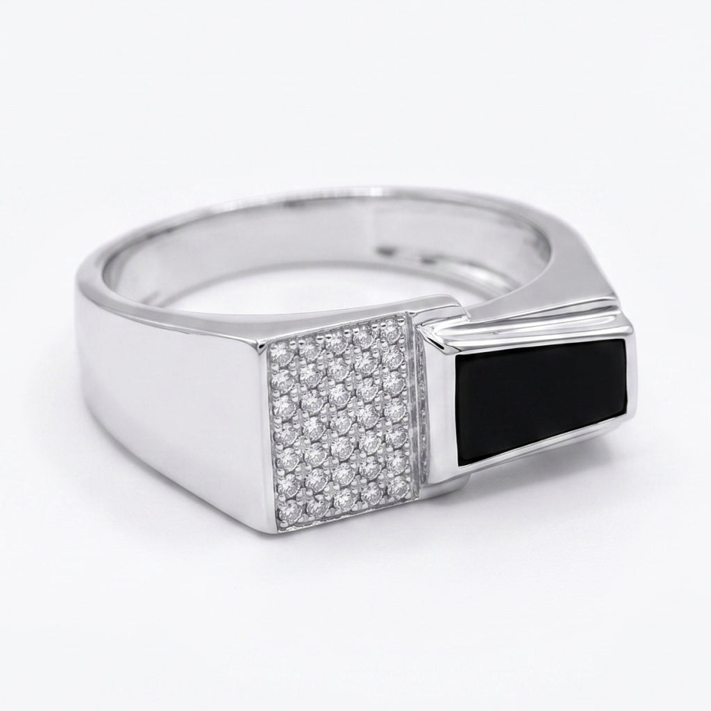 Stone & Onyx Block Signet Ring