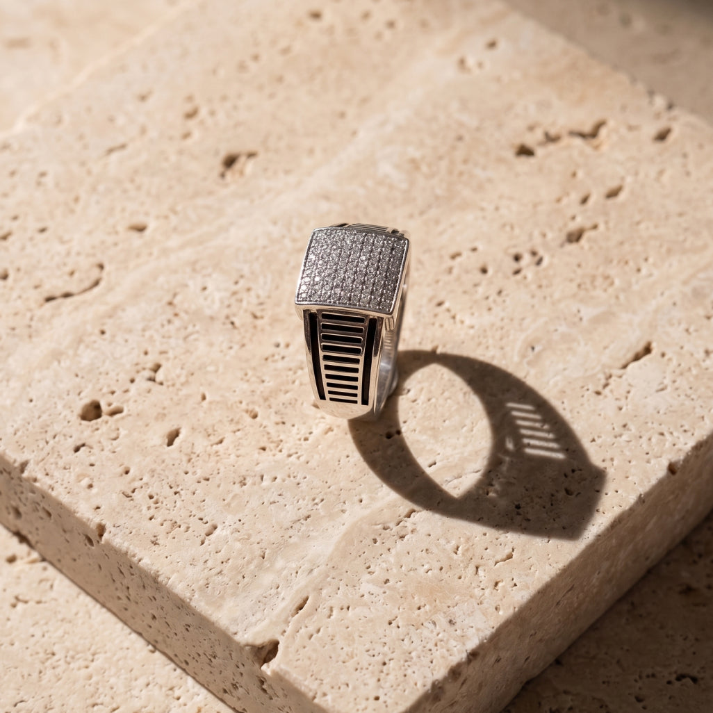 Grid Fence Signet Ring