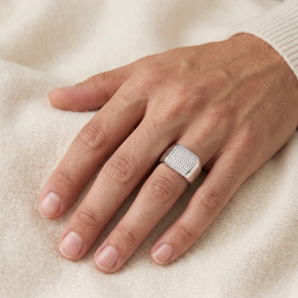 Square Pave Signet Ring
