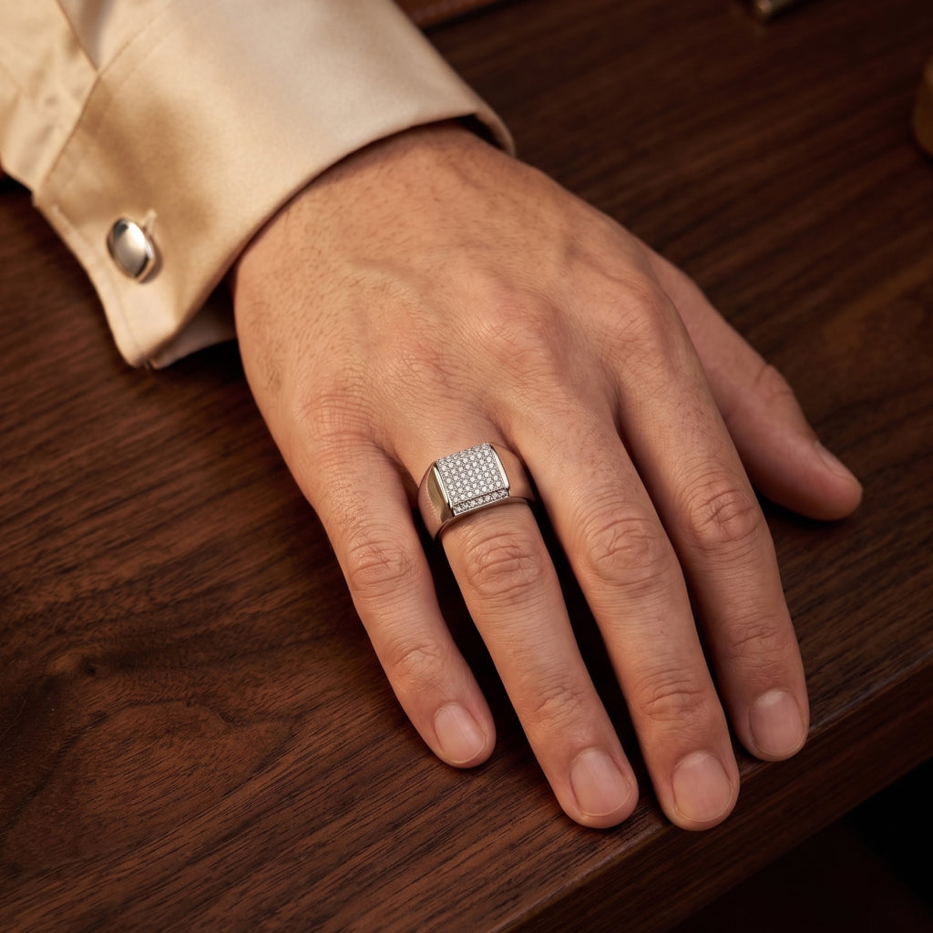 Square Pave Signet Ring