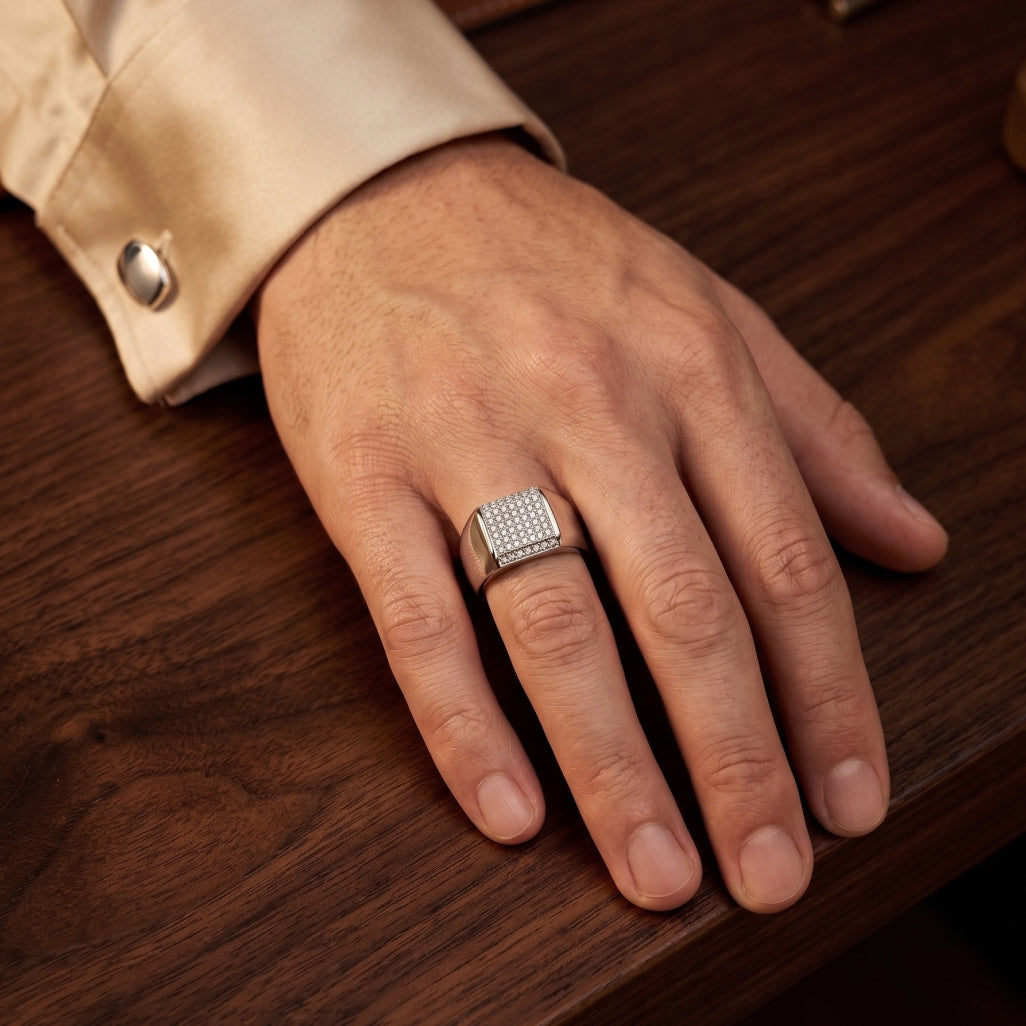 Square Pave Signet Ring