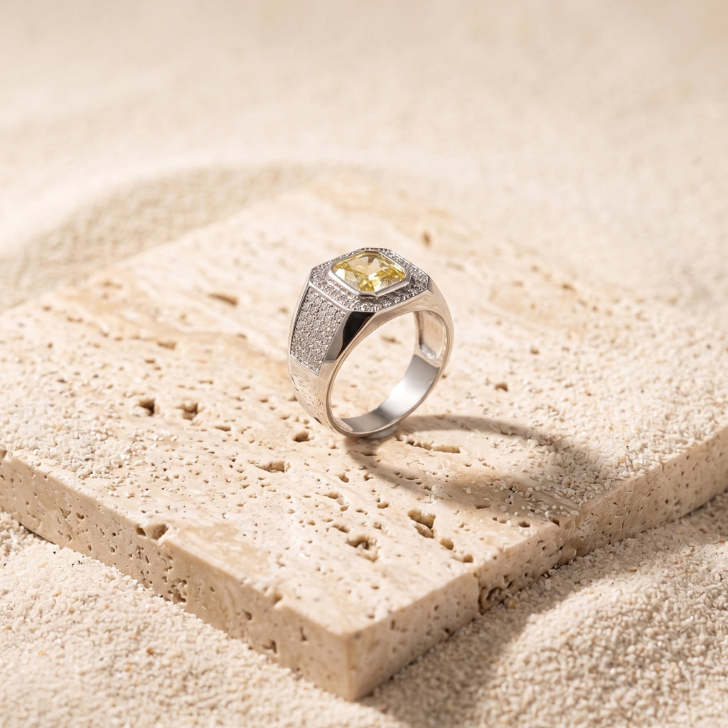 Citrine Halo Signet Ring