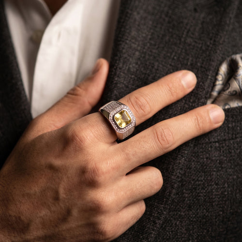Citrine Halo Signet Ring
