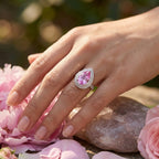 Pink Teardrop Halo Statement Ring 925 Silver