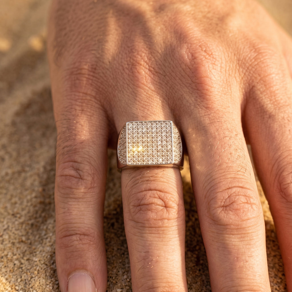 Full Pave Cushion Signet Ring